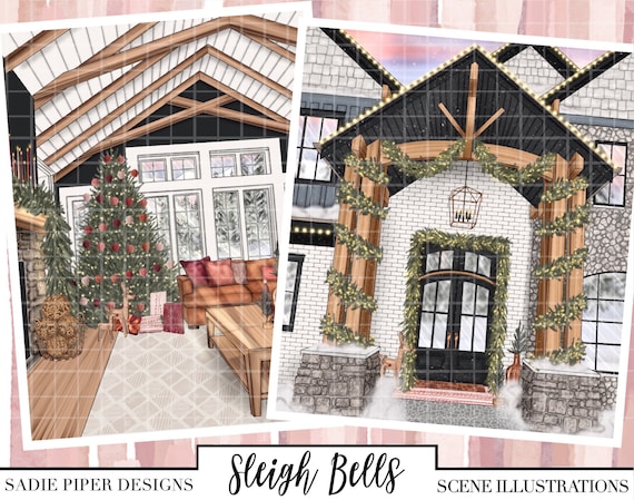 SLEIGH BELLS Scenes Christmas Clipart Xmas Clipart holiday clipart boho christmas clipart holiday december winter modern christmas bohemian