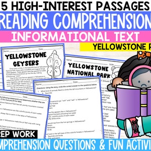 Yellowstone Park Themed Reading Comprehension Worksheets, Reading Comprehension Work Packet, Independent Work Packet Close Reading Worksheet