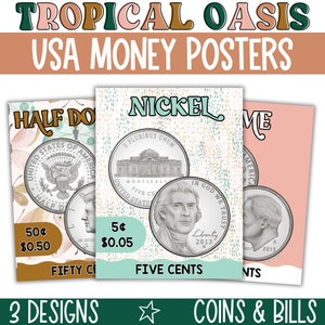 Money Posters for Classroom, American Currency Posters Display for Classroom, Learning Money, Learning Currency, Printable Coin Posters Math