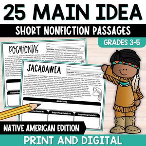 Native American Main Idea and Supporting Details Worksheets, Main Idea Graphic Organizer, Main Idea and Key Details Worksheets