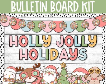 Retro Groovy Christmas Bulletin Board, Winter Classroom Decor, Vintage Decor 70s Smiley Disco Santa Bulletin Kit Peace Rainbow