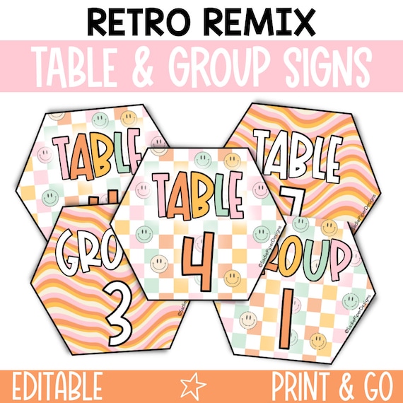 Editable Group and Table Signs, Retro Classroom Management Tools, Groovy Classroom Decor, Classroom Table Labels, Labels for Classroom RTRMX