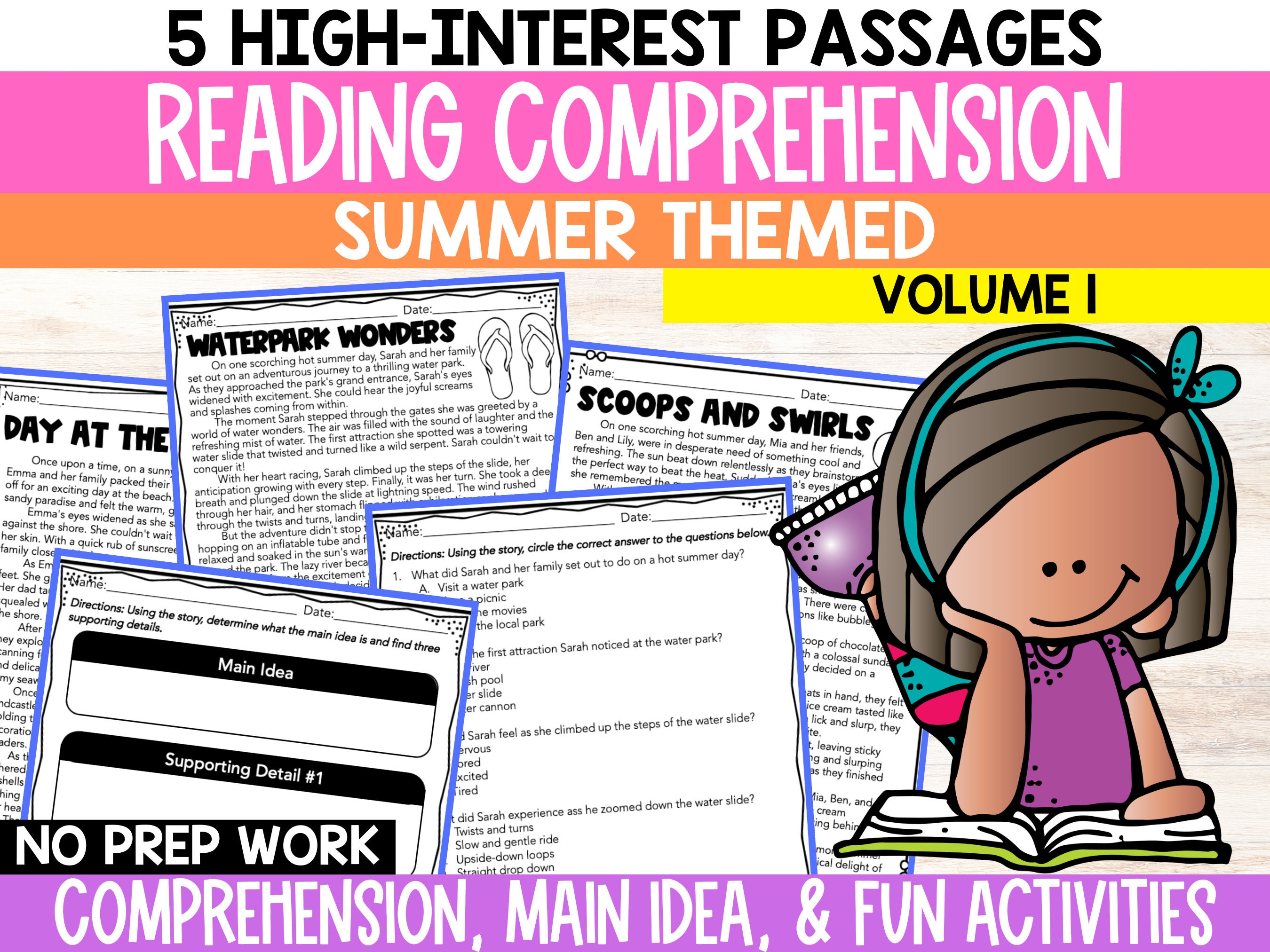 Summer Themed Reading Comprehension Worksheets Reading - Etsy
