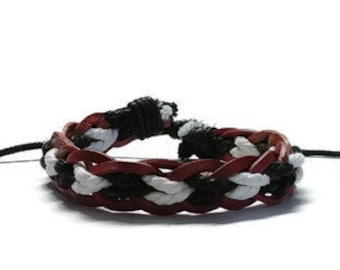 Braided Leather Mens Bracelet, Woven Adjustable Wristband