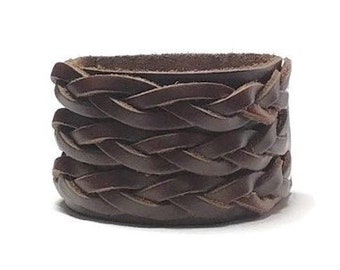 3 Strand Braided Brown Leather Cuff Bracelet for Men, Large Bracelet for Women, Braided Bracelet Mens Cuff, Cuff Hommes