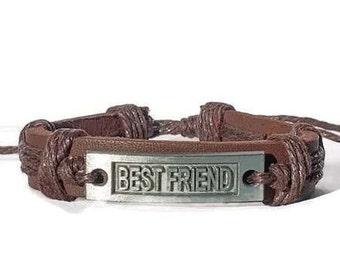 Brown Leather Best Friends Charm Bracelet / Men's and Women's Friendship Bracelet / Bracelet Gift for Best Friend / Birthday Gift for Her