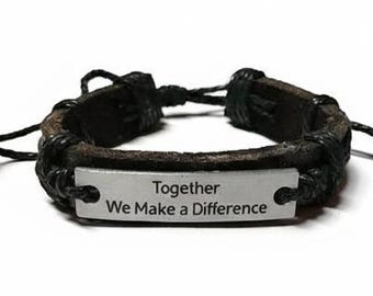 Inspirational Quote Black Leather Bracelet, Adjustable Cord