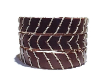 Wide Brown Leather Cuff Wrap Unisex Bracelet, Stitched Design, Adjustable Size, Leather Cuff Bracelet, Ladies Leather Cuff, Leather Jewelry