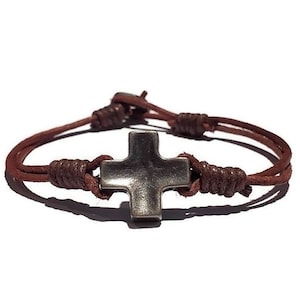 Engraved Men Leather Bracelet, Religious Cross Bracelet