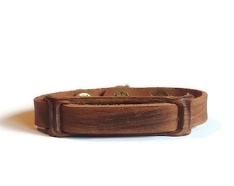 Rustic Brown Leather Bracelet, Adjustable Strap