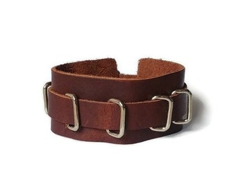 Plush Brown Leather Adjustable Men's and Women's Cuff Bracelet, Great for Anniversary Gift's or Birthdays