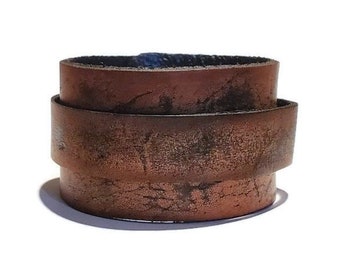 Distressed Brown Leather Cuff Bracelet, Rustic Adjustable Wristband