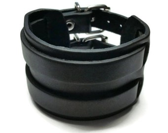 Genuine Leather Cuff Bracelet, Adjustable Wristband