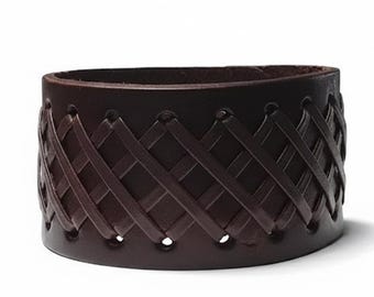 Braided Leather Wrist Cuff, Adjustable Men's Bracelet