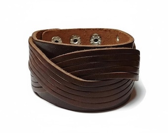 Braided Brown Leather Cuff Bracelet, Men's Jewelry