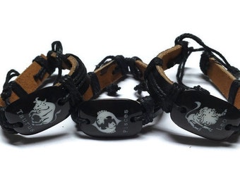 Zodiac Sign Leather Bracelet, Astrology Jewelry Gift