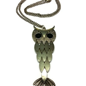 Owl Necklace Charm Necklace Pendant Metal Statement Necklace Gift for Her Summer Jewelry Owl Jewelry Black Gem Necklace Animal Bird Necklace