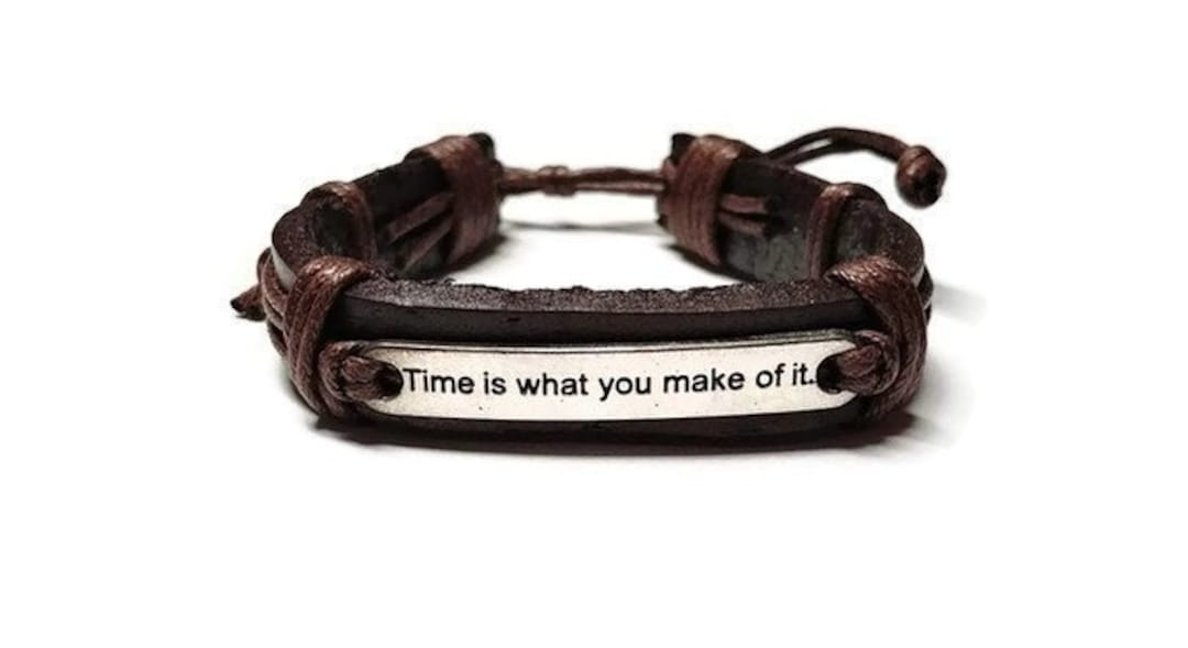 Time is What You Make of It Inspirational Quote Leather Bracelet, Mens