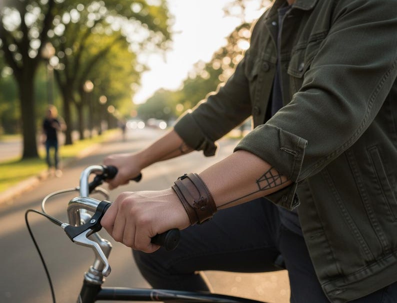 Men's Wide Leather Cuff Bracelet | Brown Genuine Leather Snap Wristband | Anniversary Gift for Him image 4