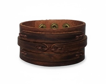 Wide Leather Cuff Bracelet for Men | Distressed Dark Brown | Unisex Wristband | Anniversary Gift Him