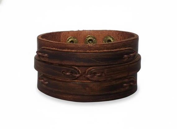 Wide Leather Cuff Bracelet for Men | Distressed Dark Brown | Unisex Wristband | Anniversary Gift Him