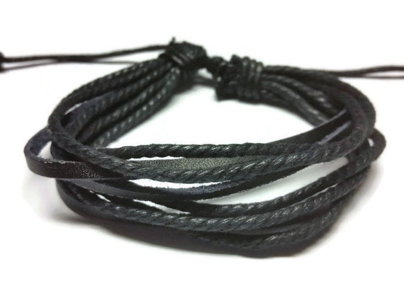 Black Adjustable Leather Cord Bracelet / Black String Bracelet / Men's and  Women's Rope Bracelet / Anniversary Gift for Her / Gift for Him