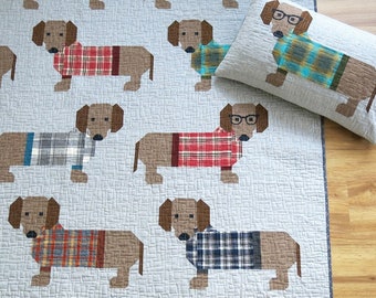 Dogs in Sweaters Quilt And Pillow Pattern Doxie EH034 From Elizabeth Hartman