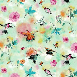 Hummingbird Flight Seafoam From The Bloom Bloom Butterfly Collection By RJR Fabric Sold By Half Yard