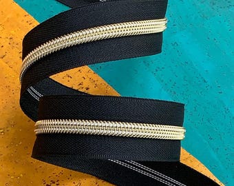 Black Zipper Tape with Gold Teeth SASSKIT-17B From Sassafras Lane Designs