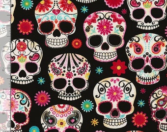 Sugar Skulls Day Of The Dead Black By Timeless Treasures