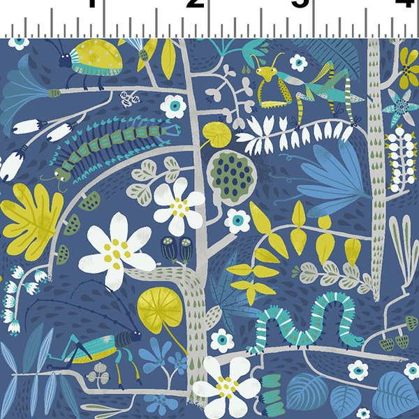 Jungle Jive by Asa Gilland Dark Denim Insects By Clothworks  Sold By Half Yard