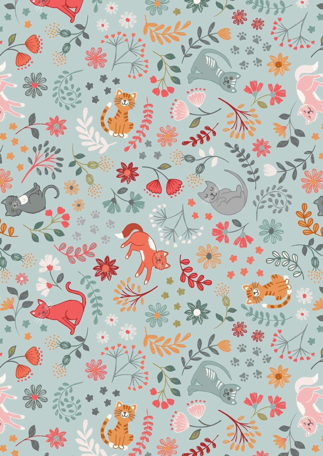 Lewis and Irene Cat and Mouse on Dark Teal Purrfect Petals Fat Quarter FQ