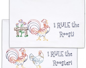 Rule The Rooster Pillowcases Pre-Printed Embroidery Pattern 1600-808 From Jack Dempsey Inc