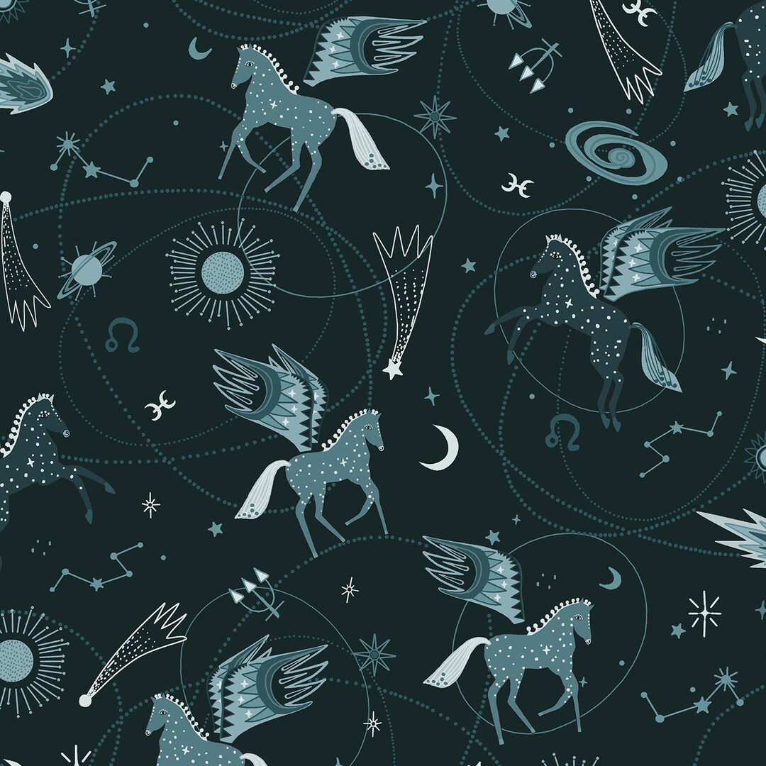Fat Quarter Mystical Astro Pegasus Teal by Cotton and Steel, Pegasus ...
