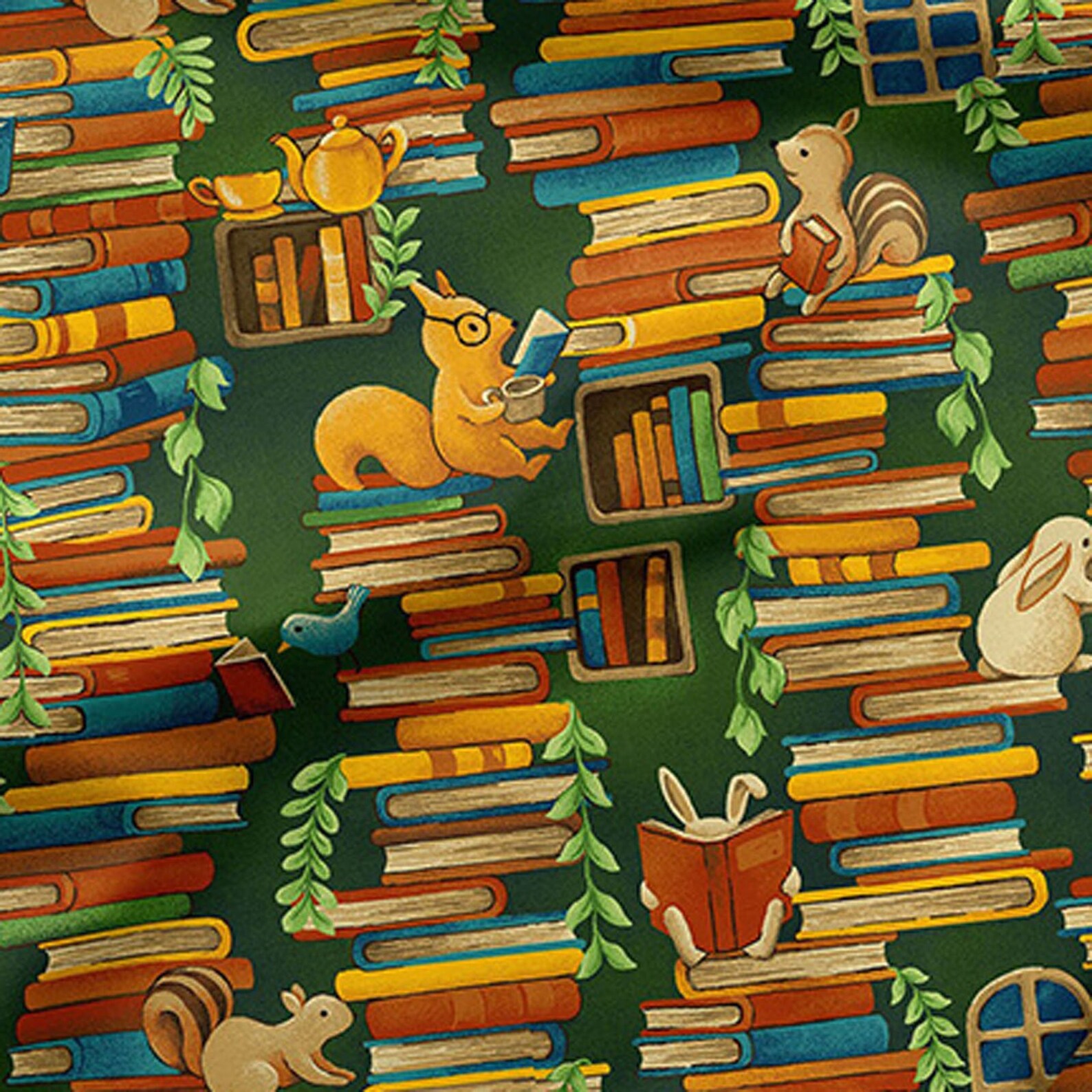 Forest Fables Stacked Books By Paintbrush Studio Fabrics Etsy