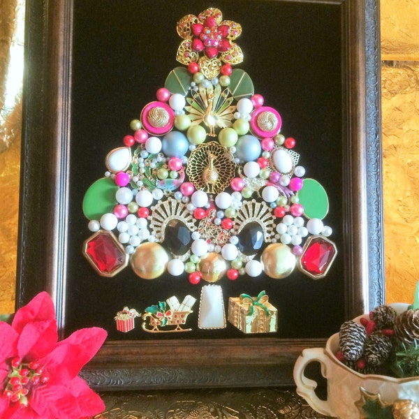 Vintage Jewelry Christmas Tree, "Peacocks Christmas Tree"