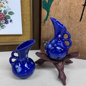 Vintage Creamer Small Pitcher Vase Retro Blue Dark Blue Cobalt Blue Small Serving Piece Drinkware Kitchen Set of 2