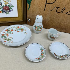Vintage Teacup Saucers Plate Shaker Potpourri Strawberry Avon Set of 5 Collector Pieces