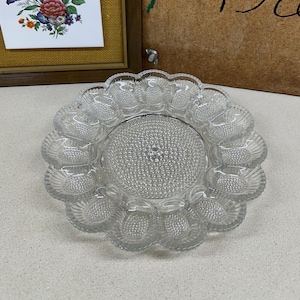 Vintage Glass Deviled Egg Plate: Round Serving Platter, Holiday Tablescape