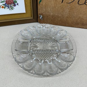 Vintage Glass Egg Plate: Deviled Egg Serving Platter, Holiday Tablescape