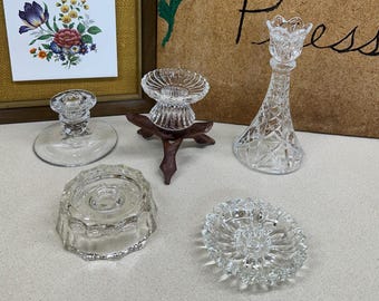 Vintage Candlestick Holder Single Candle Holder Clear Glass Tablescape Decor: Your Choice- SEE DETAILS