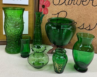 Jarrones vintage/Vidrio verde/Decoración de mesa/Decoración de boda/Floristería/EE. UU./Estilo cottage/Decoración navideña/Ocasión especial/A su elección