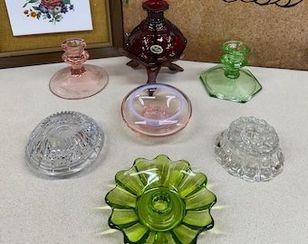 Vintage Candlestick Holders Glass: Mismatched Tablescape Decor- Your Choice- SEE DETAILS