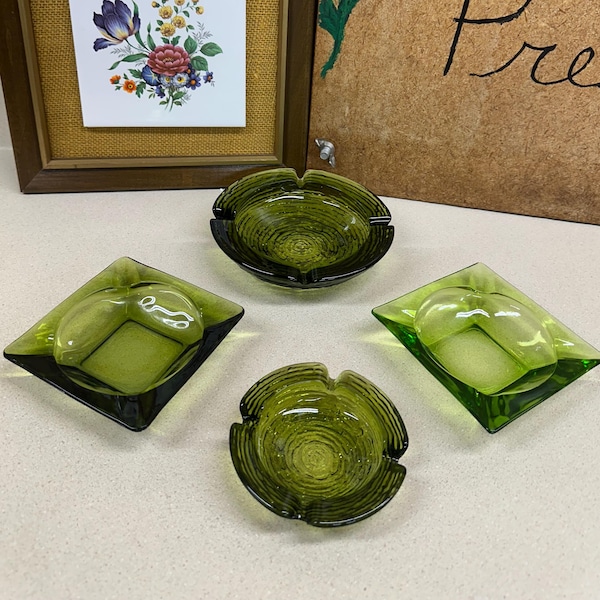 Vintage Ashtrays Green Glass Avocado Light Green Round Square Ashtray: Your Choice