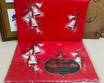 Vintage Placemats Vintage Christmas Decor Set of 8 Easy Clean Retro Kitchen: Bells