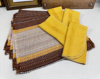 Vintage Placemats & Cloth Napkins Goldenrod Brown Natural Decor Boho Retro Cottagecore Farmhouse Decor YOUR CHOICE