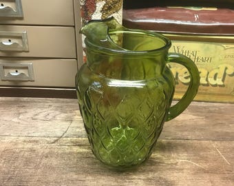 Vintage Pitcher Green Glass Olive Green