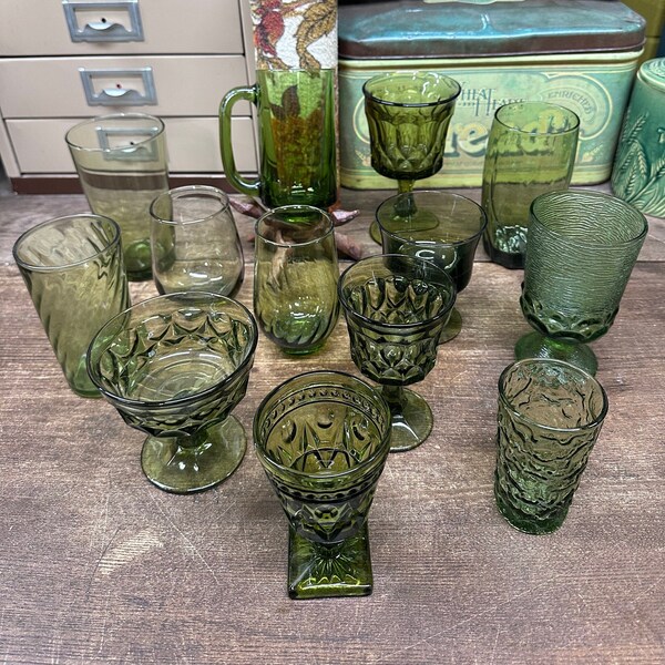 Vintage Drinking Glasses Tumblers Juice Glasses Goblets Green Olive Green Avocado Green Your Choice