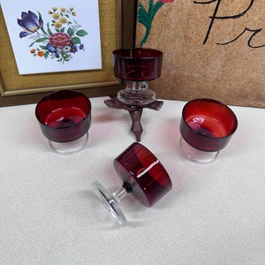 Vintage Wine Glasses Small Goblets Red Glassware Clear Stem Drinkware Ruby Red Stemware France Set of 4
