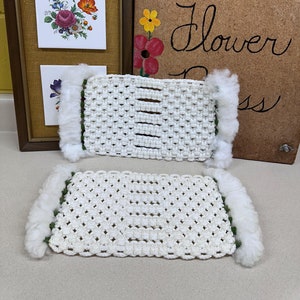 Vintage Macrame Placemats Avocado Green White Table Decor Set of 2 Placemats Natural Decor